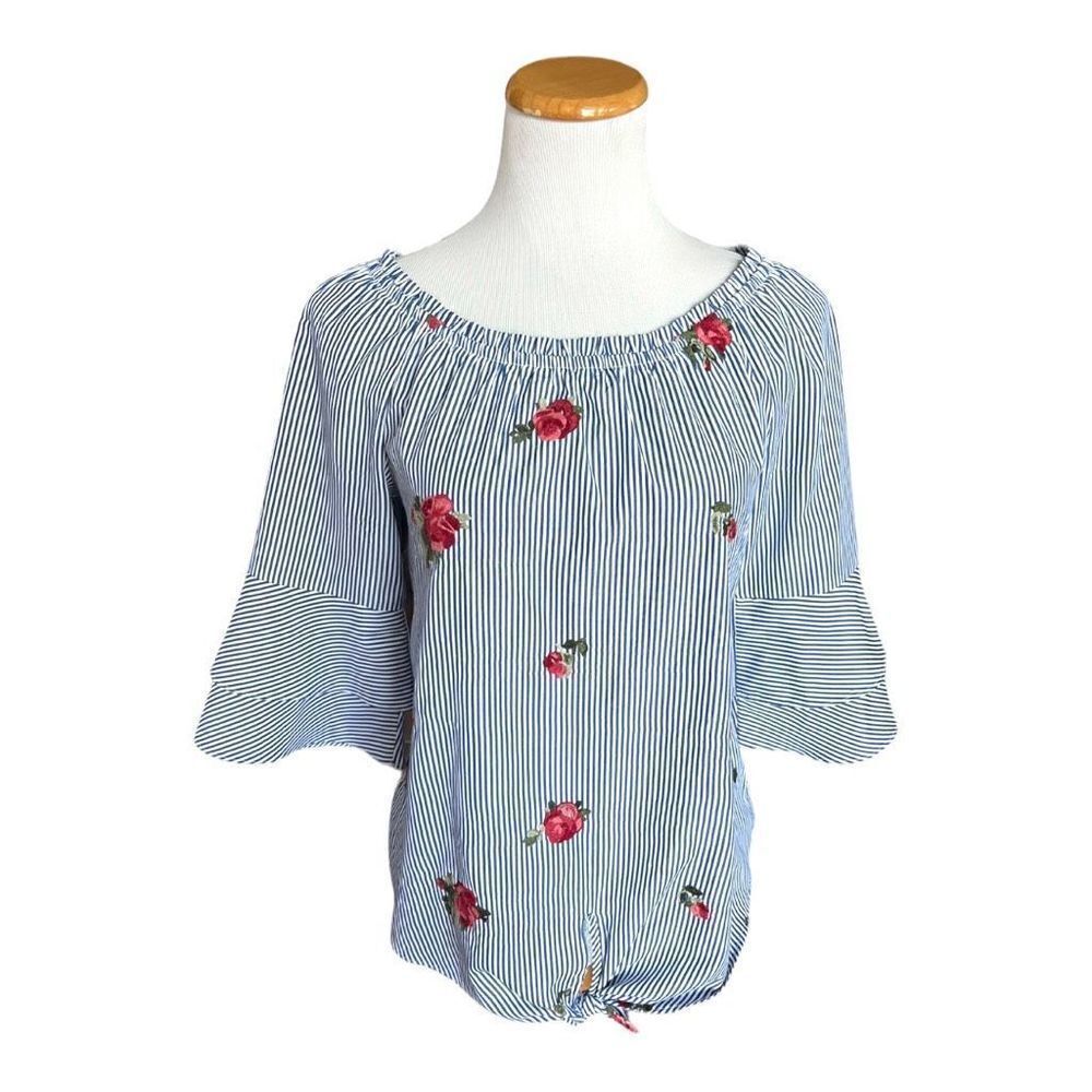 Womens Alyx Striped Embroidered Rose Floral off Shoulder Top - Sz XS